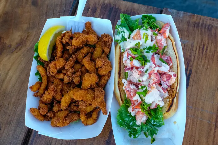 Fried Clam Strips ($10), Angry Lobster Roll ($16)